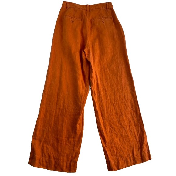 Madewell The Harlow Wide-Leg Pant Sz 4 Orange 100% Linen Coastal - Picture 3 of 11